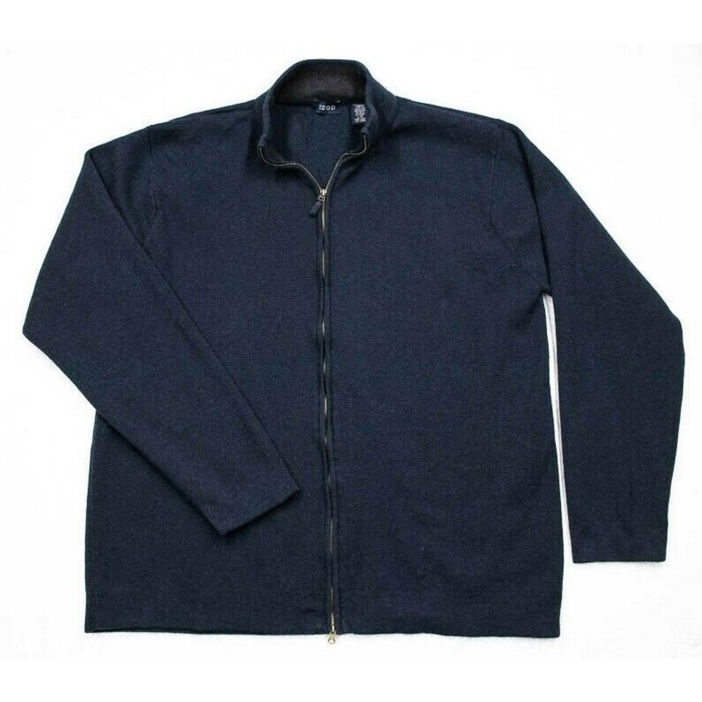 Izod Shirt Men's Large Long Sleeve Woven Full Zip-Up Navy